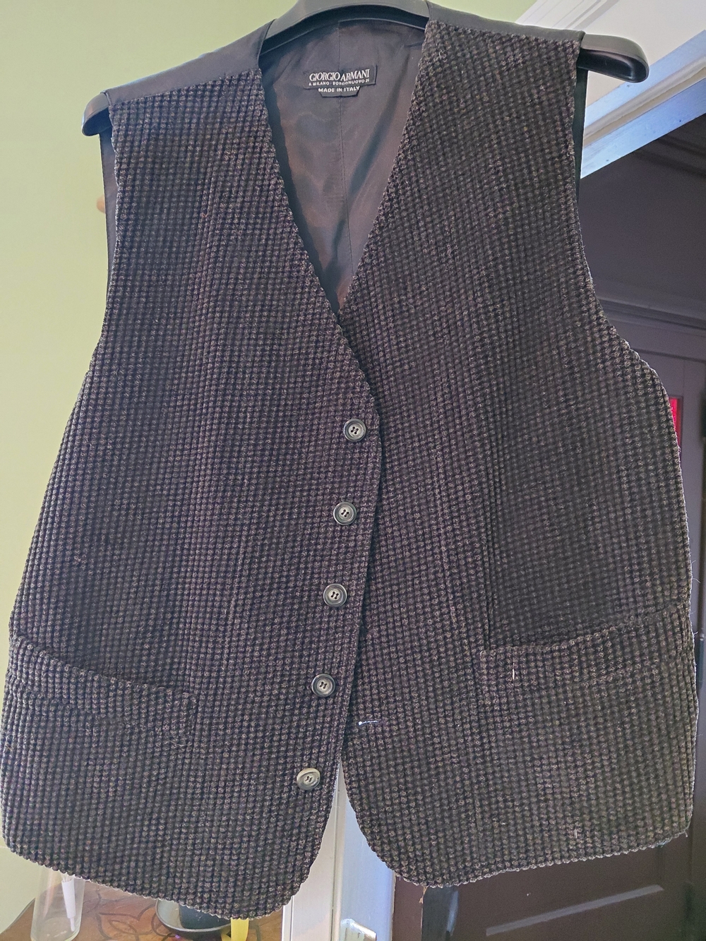 Giorgio Armani Dark Brown Textured Houndstooth Button Vest